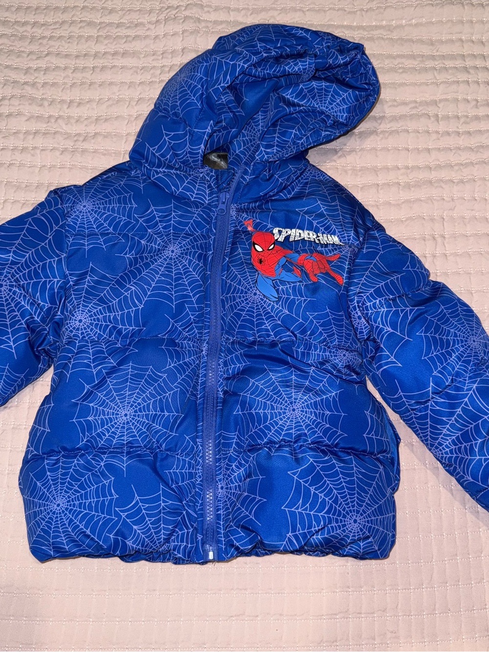 Spiderman Blue Hooded Spiderweb Puffer Jacket